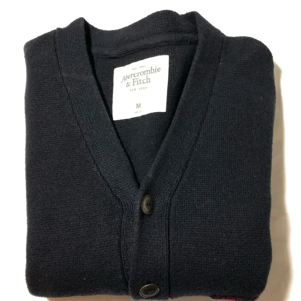 Vintage Abercrombie Fitch varsity v neck navy blue cardigan sweater mens M y2k